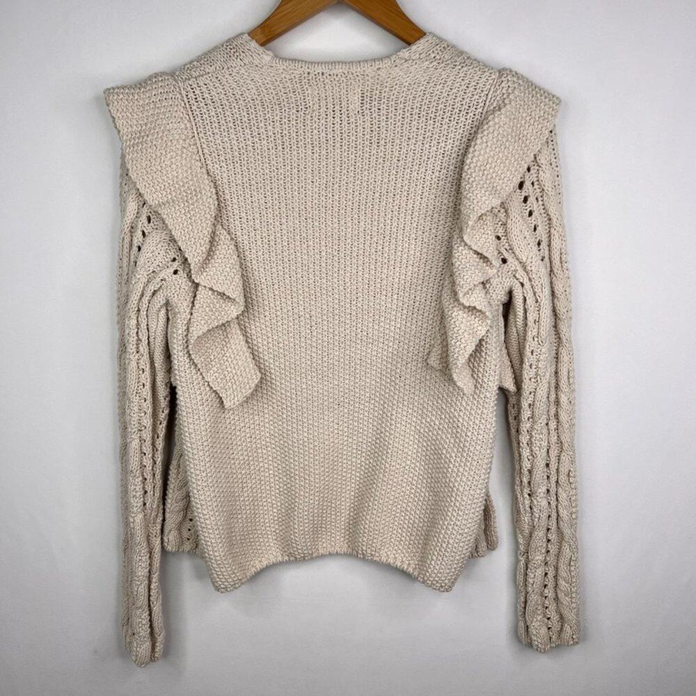 Universal Thread Cream Chunky Knit Open Front Ruffle Cardigan XS - Picture 8 of 11